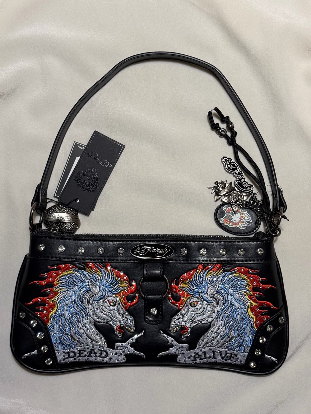 Ed Hardy Black Dead or Alive Mustang Shoulder Bag